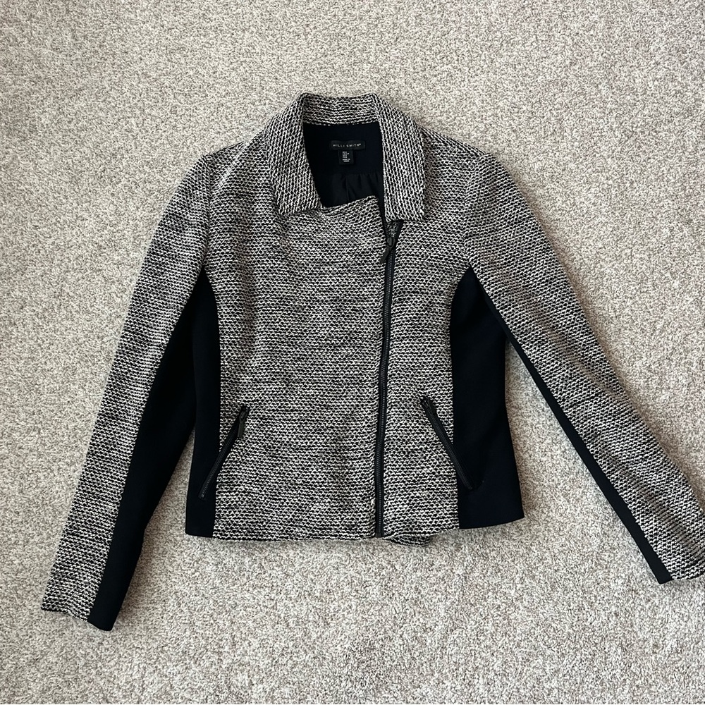 Willi Smith Black and Gray Moto Blazer with Asymmetrical Closure